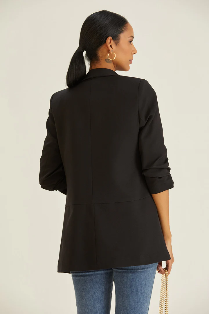 Women's Over Sized Ruched Sleeve Blazer in Black