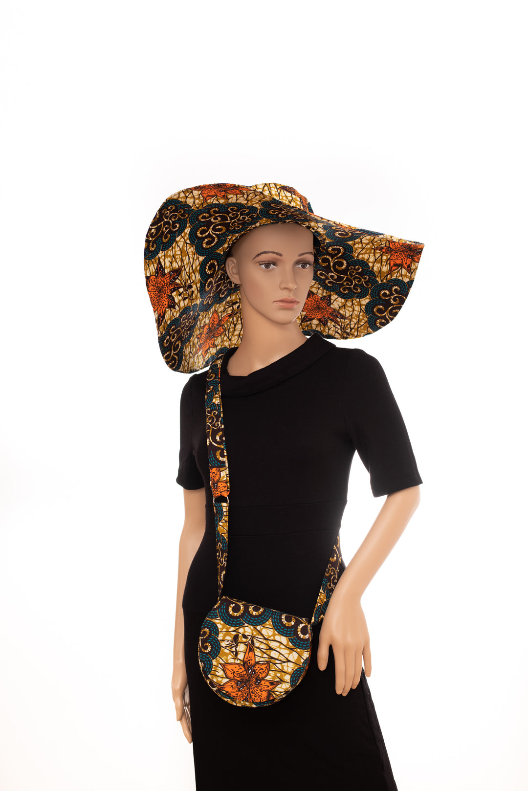 Women's Protective Summer Sun Hat with Matching Crossbody Bag in Brown/ Orange Colou