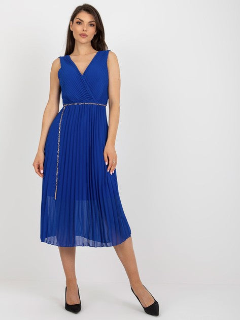 Cobalt Midi Pleated Dress