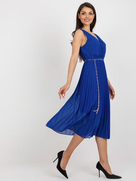 Cobalt Midi Pleated Dress