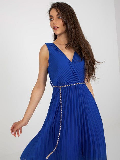 Cobalt Midi Pleated Dress