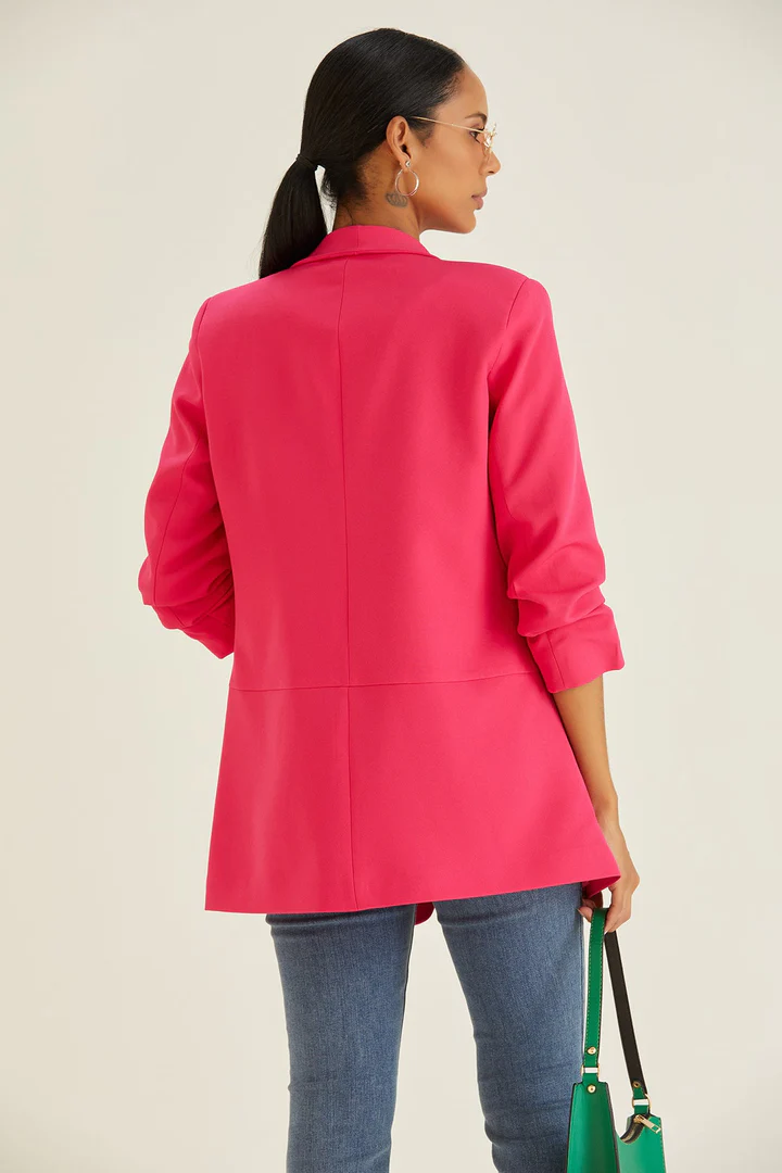 Women's Ruched Sleeve Blazer in Fuchsia